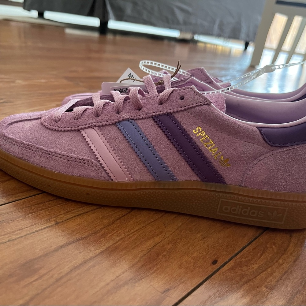 adidas Lavender Suede Spezial Trainer with Purple & Pink Stripes